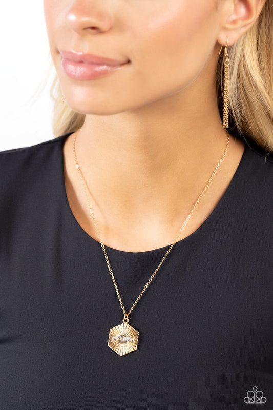 Turn of PRAISE - Gold Hexagon/Silver "praise" Pendant Paparazzi Necklace & matching earrings