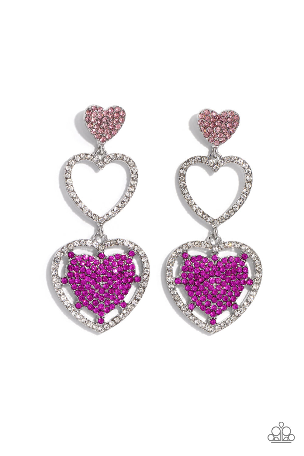 Couples Celebration - Pink & White Rhinestone Encrusted Hearts Paparazzi Earrings