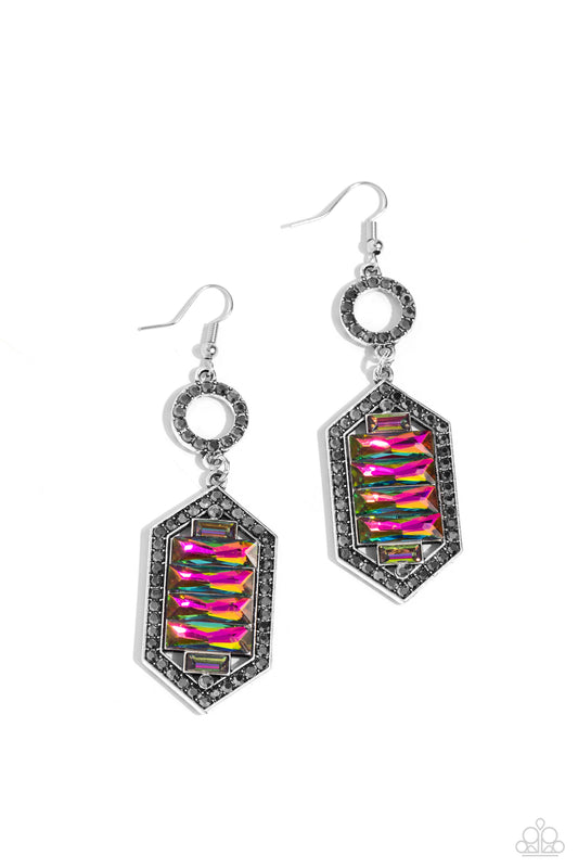 Combustible Craving - Multi Oil Spill Gems/Hematite Rhinestones Paparazzi Earrings
