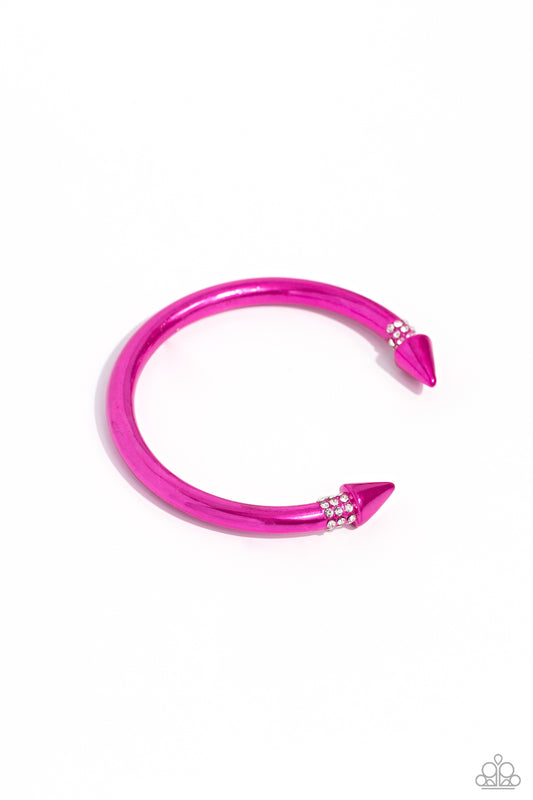 Punky Plot Twist - Pink Metallic Cuff/White Rhinestones Paparazzi Bracelet