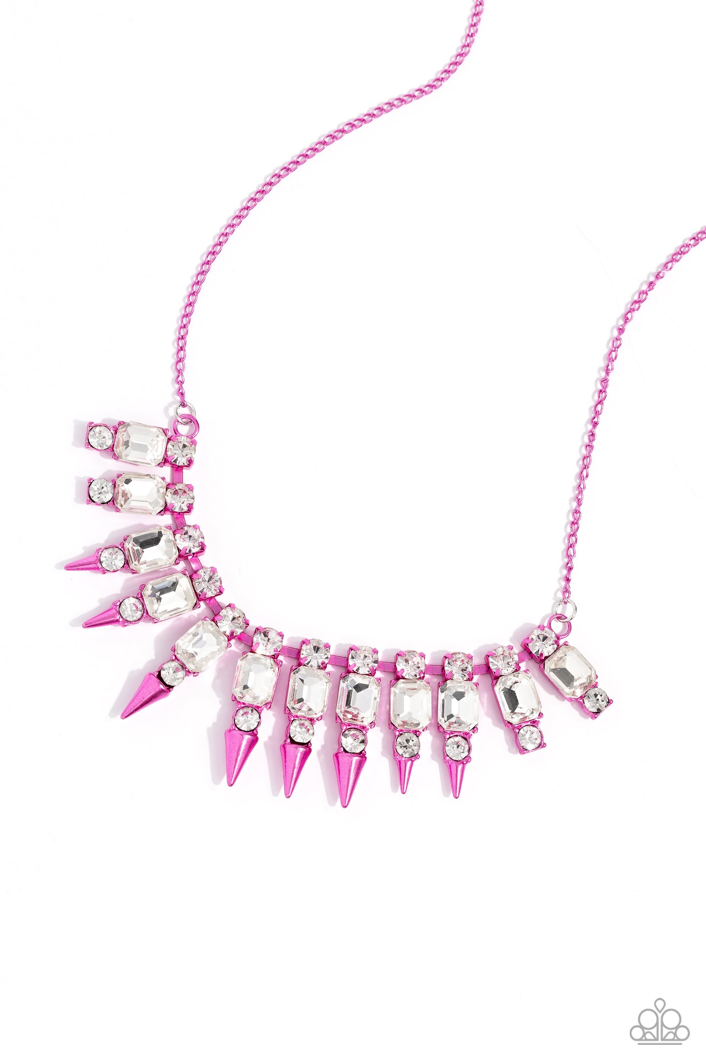 Punk Passion - Pink Metallic Prongs/White Gems Paparazzi Necklace & matching earrings