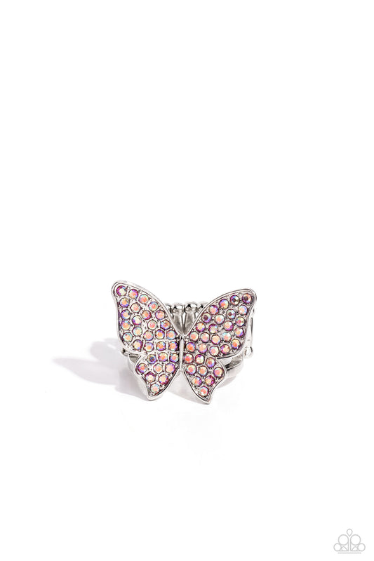 High Time - Pink Iridescent Rhinestone Encrusted Butterfly Paparazzi Ring