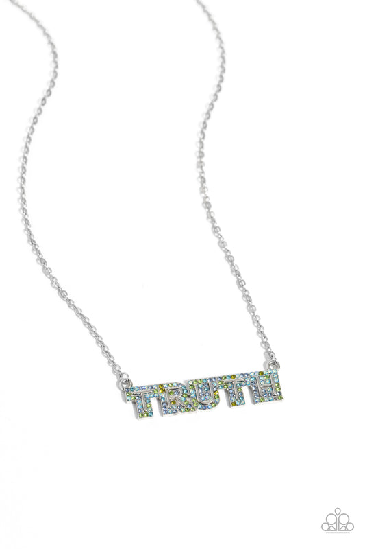 Truth Trinket - Blue/Green/Iridescent Rhinestone Encrusted "TRUTH" Pendant Paparazzi Necklace & matching earrings