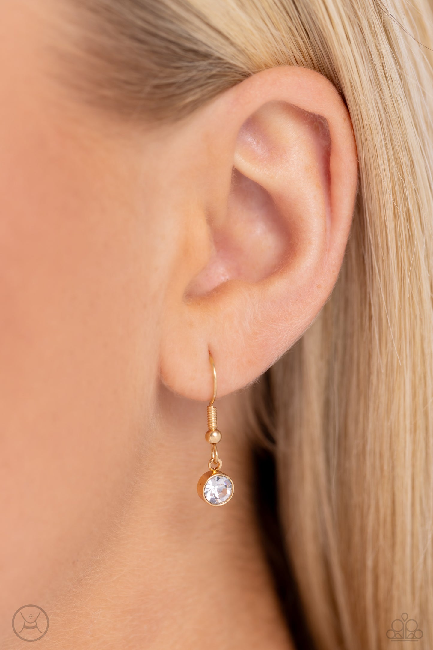 Glistening Gallery - Gold Pronged Fittings/Oversized White Rhinestones Paparazzi Choker Necklace & matching earrings