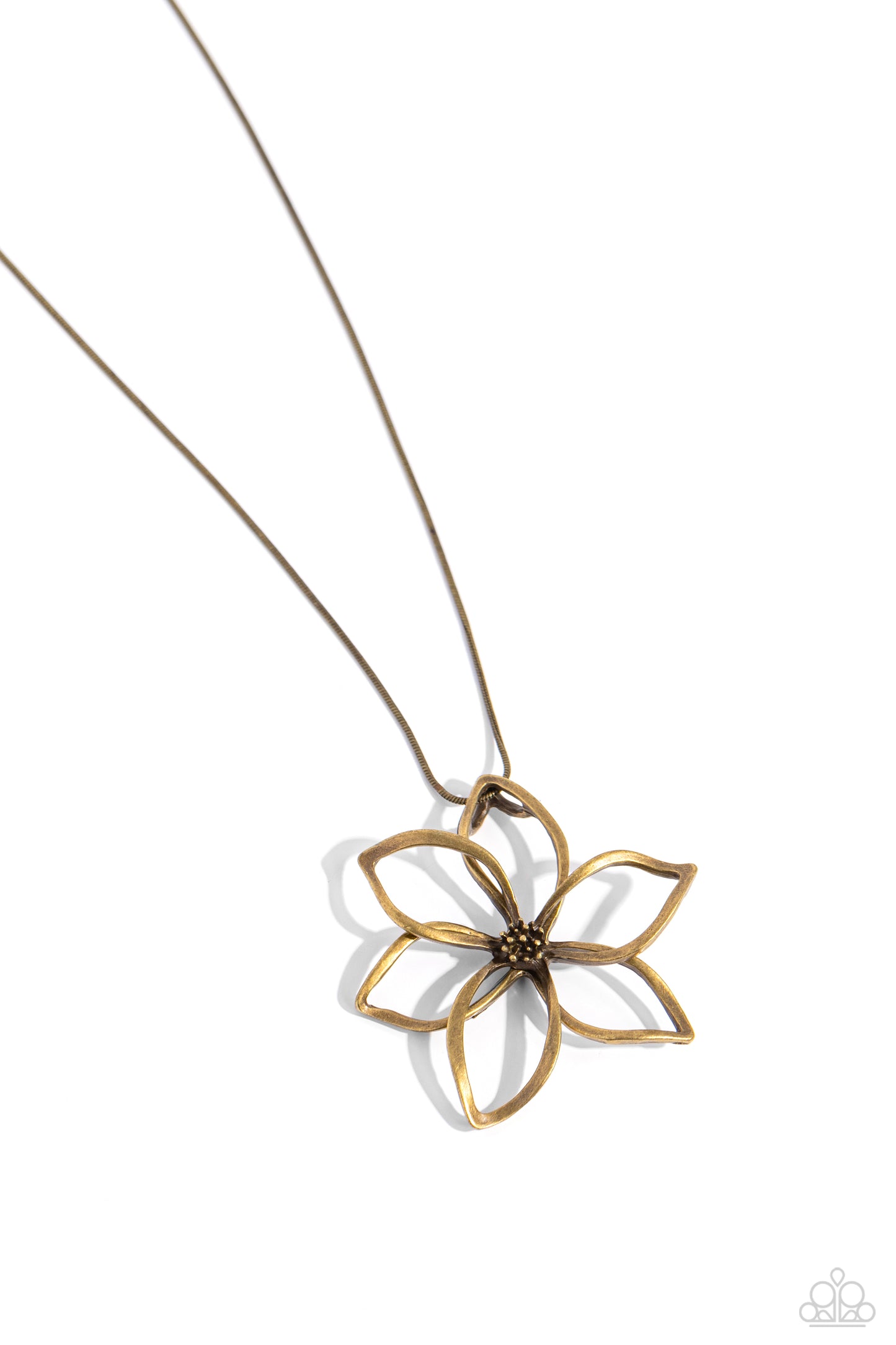 Flowering Fame - Brass Flower Pendant/Brass Snake Chain Paparazzi Necklace & matching earrings