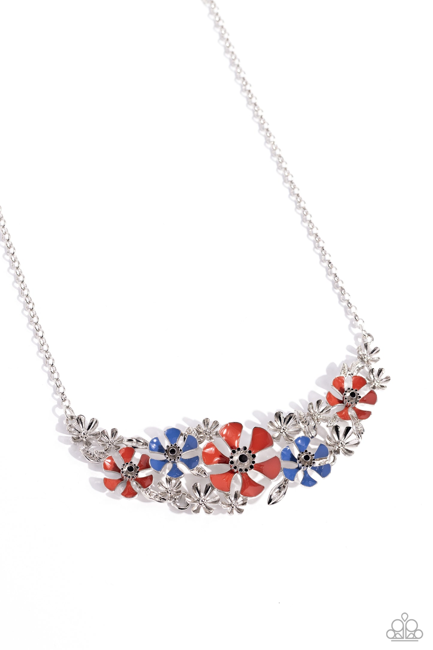 Blooming Practice - Orange/Blue Flower Cluster Paparazzi Necklace & matching earrings