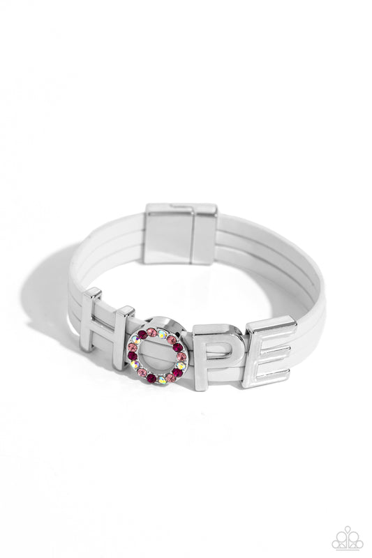 Hopeful Haute - White Leather/ "HOPE" Lettering Paparazzi Magnetic Bracelet