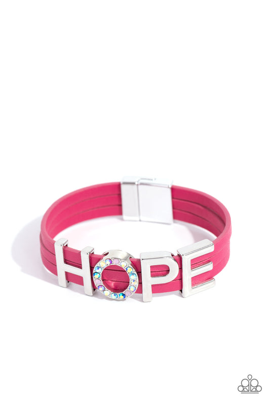 Hopeful Haute - Pink Leather & "HOPE" Letters Paparazzi Magnetic Bracelet