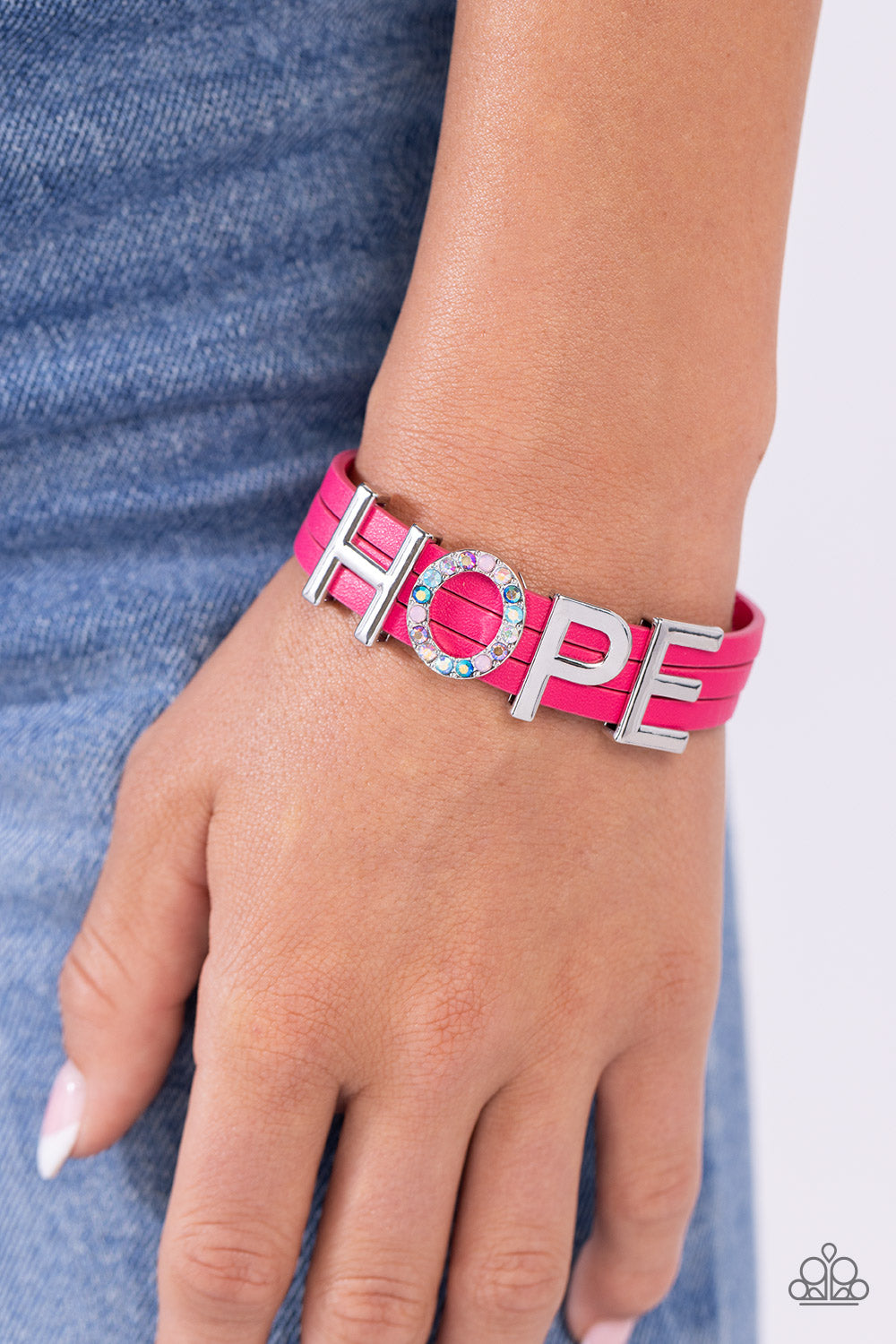 Hopeful Haute - Pink Leather & "HOPE" Letters Paparazzi Magnetic Bracelet