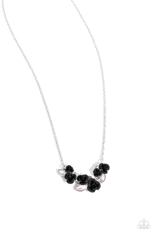 Al-ROSE Ready - Black Roses/White Rhinestones/White Pearls Paparazzi Necklace & matching earrings