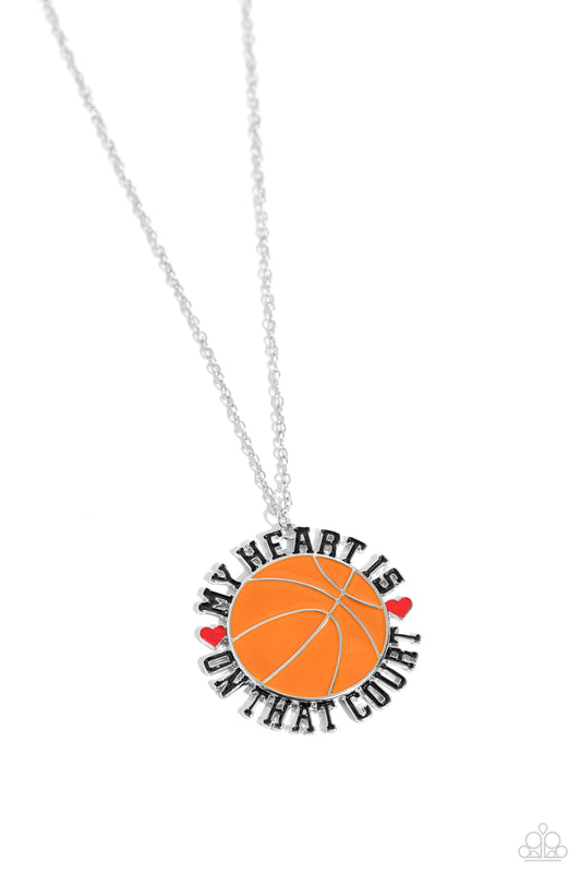 Courting Courtside - Orange Basketball Pendant Paparazzi Necklace & matching earrings