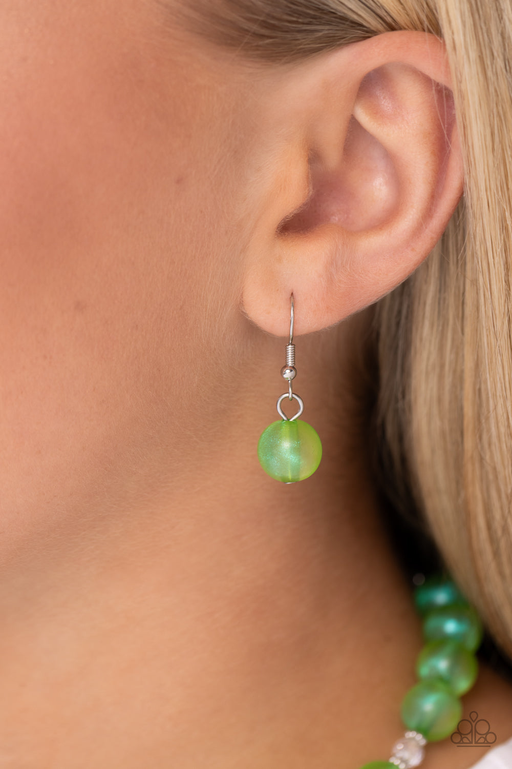 Timelessly Tantalizing - Green Beads/Silver Accents Paparazzi Necklace & matching earrings