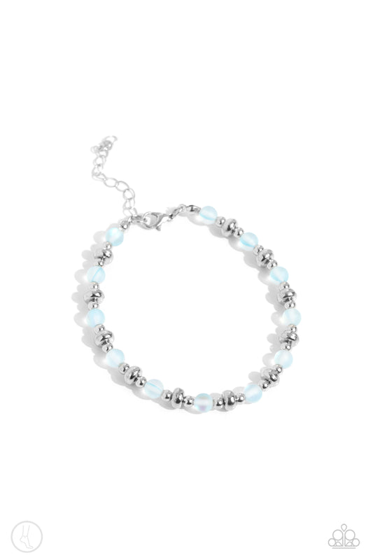 DEW or Die - Blue Reflective Beads & Silver Accents Paparazzi Anklet