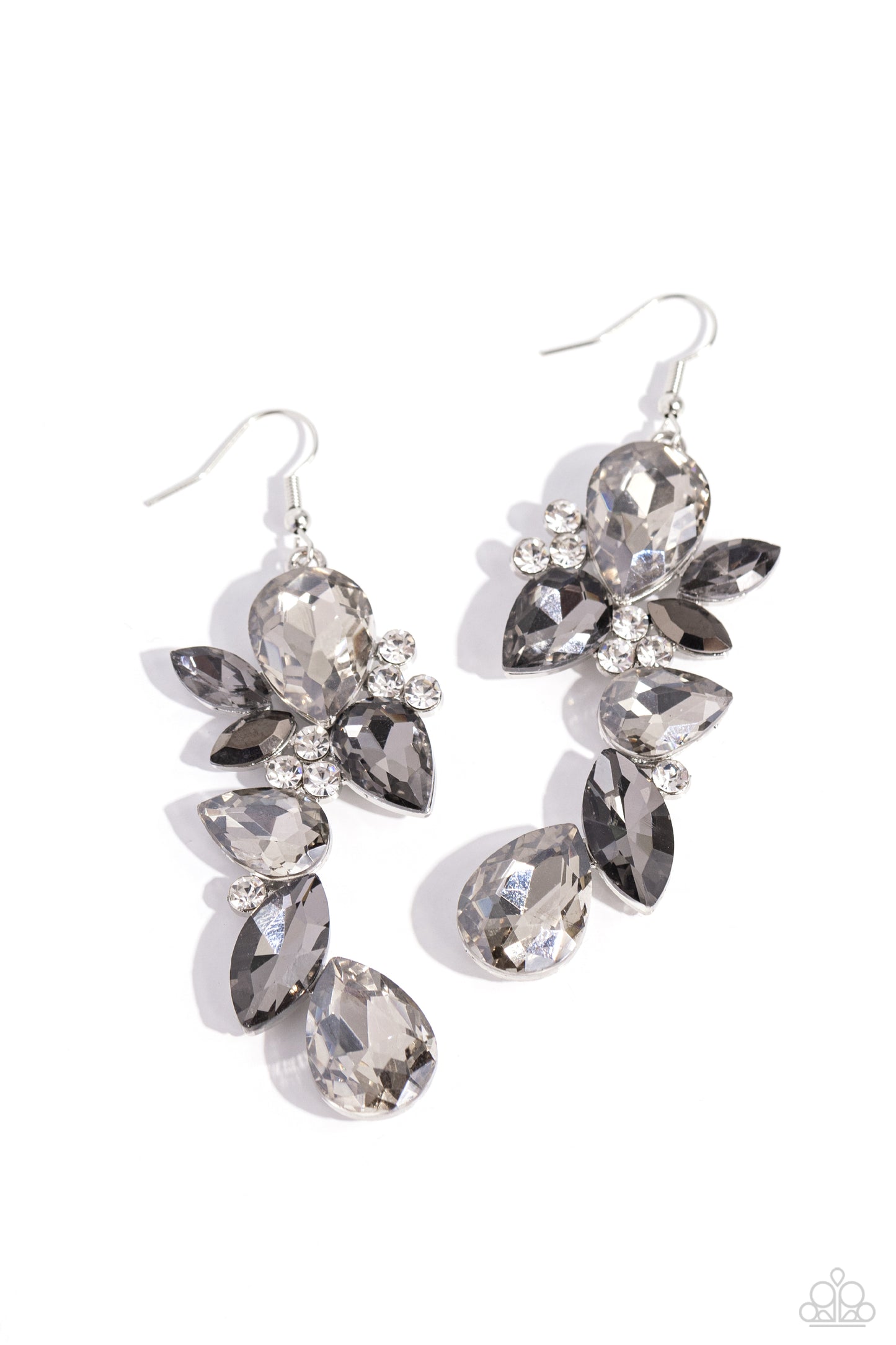 Fancy Flaunter - Silver, Smoky, Hematite Gem Cluster Paparazzi Earrings