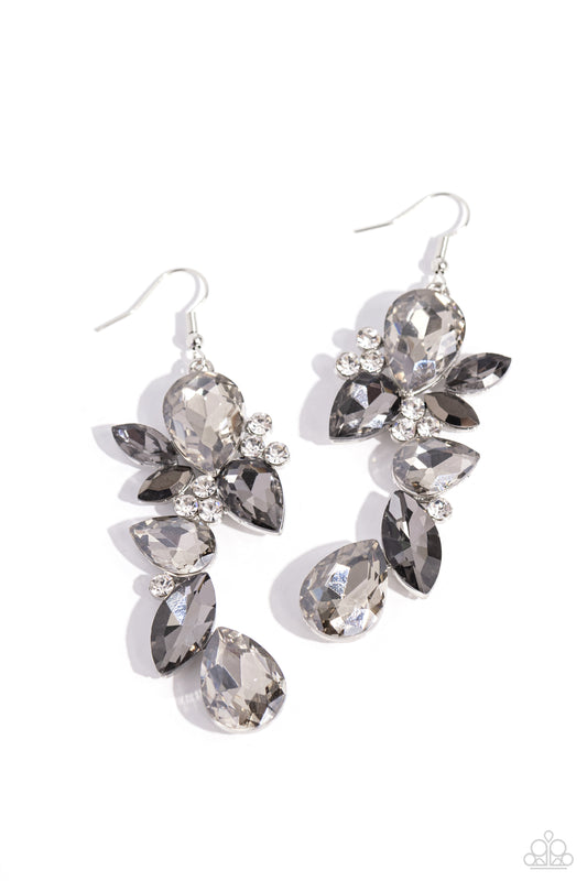 Fancy Flaunter - Silver, Smoky, Hematite Gem Cluster Paparazzi Earrings