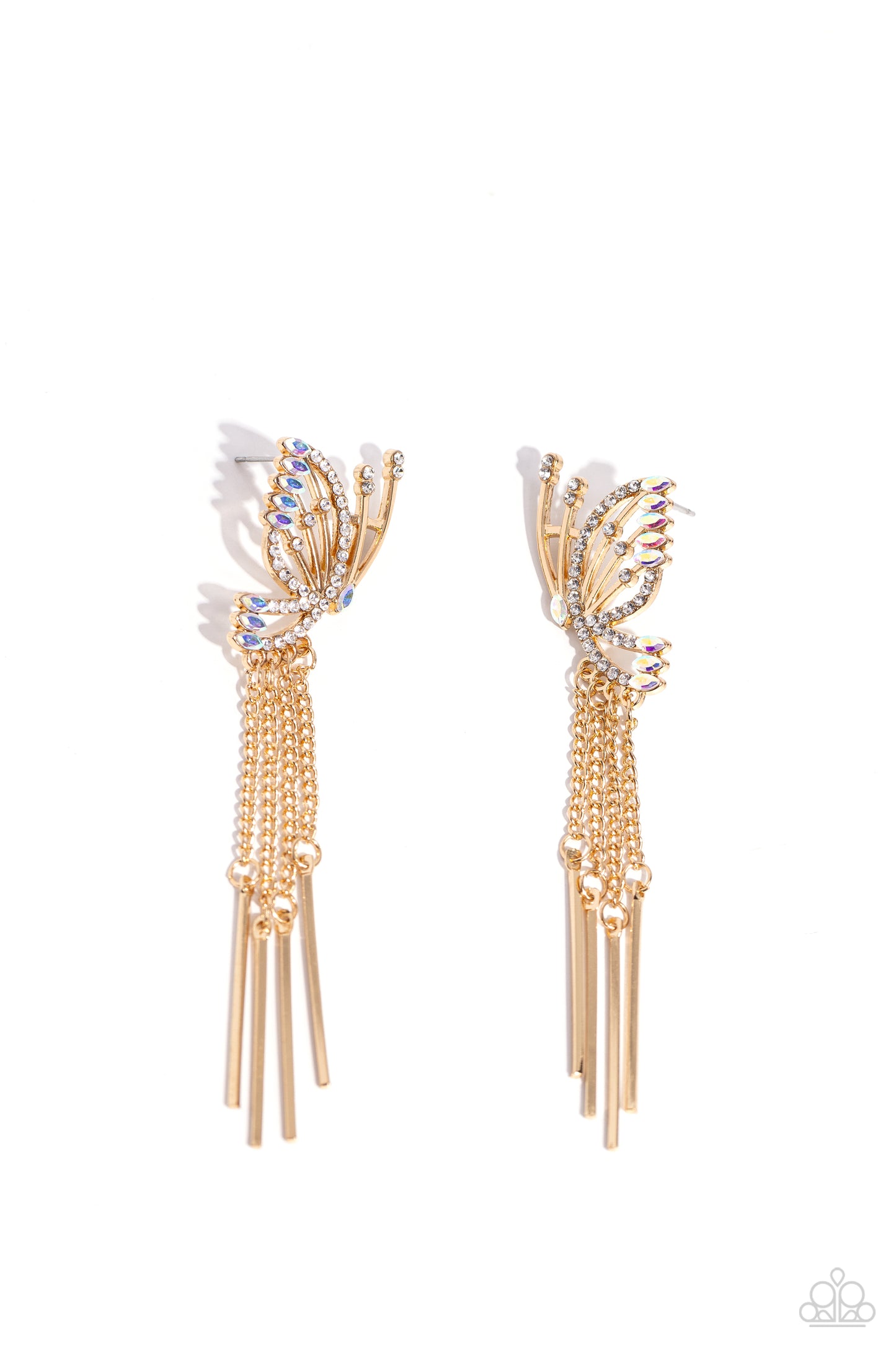 A Few Of My Favorite WINGS - Gold Airy Butterly/White Rhinestones/Iridescent Gems Paparazzi Earrings