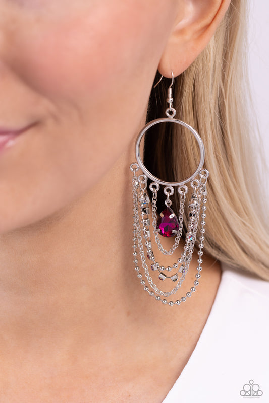 Cascading Clash - Multi Colored Rhinestones/Silver Chain Paparazzi Earrings