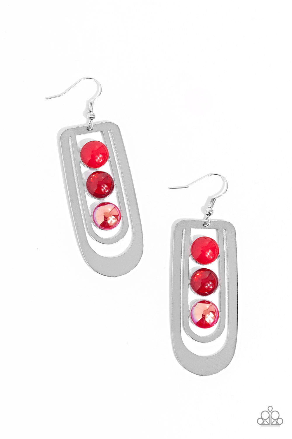 Layered Lure - Red Acrylic, Opal, & UV Beaded Paparazzi Earrings