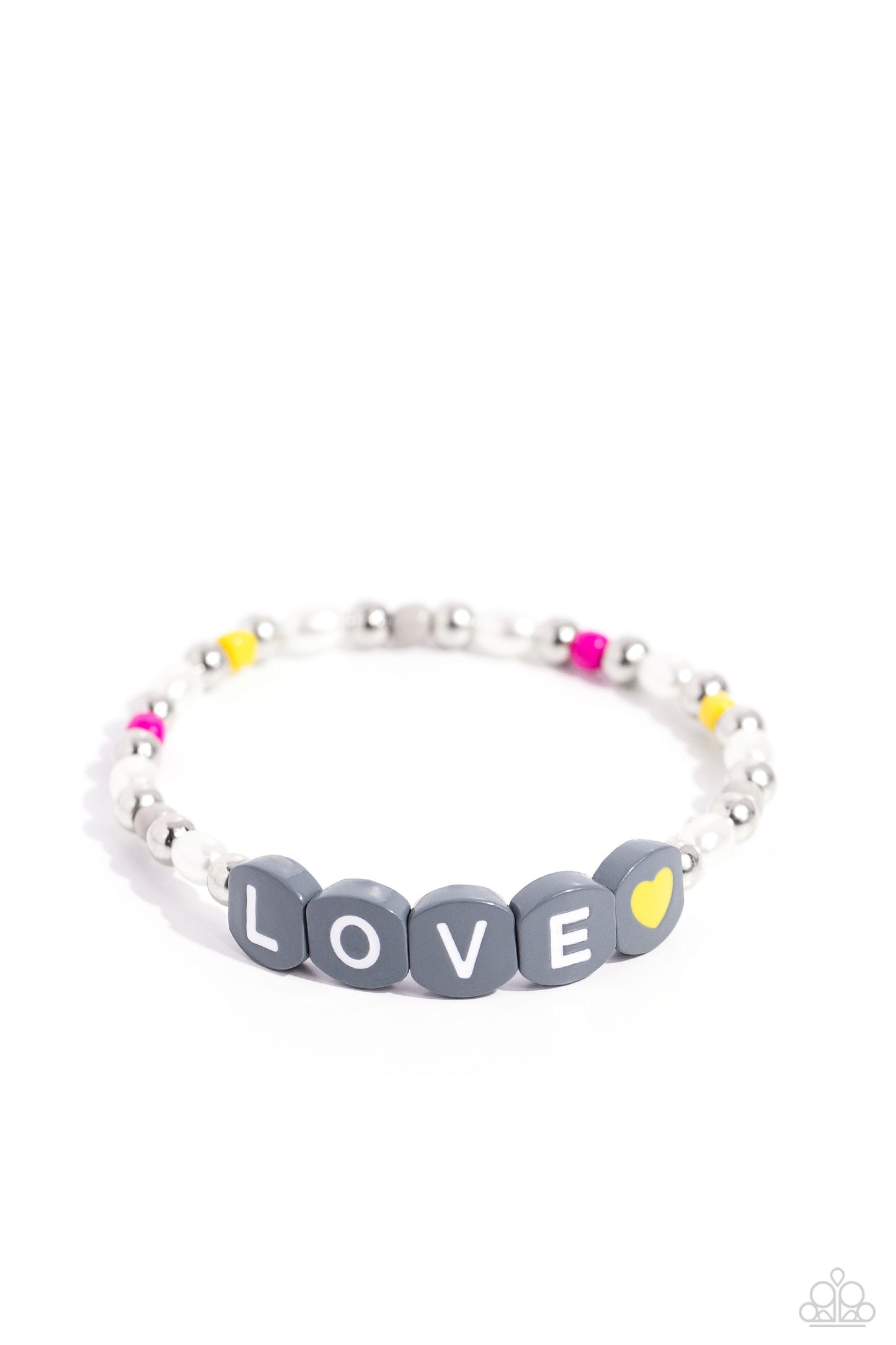 Love Language - Silver/Gray "LOVE" Beaded Paparazzi Stretch Bracelet