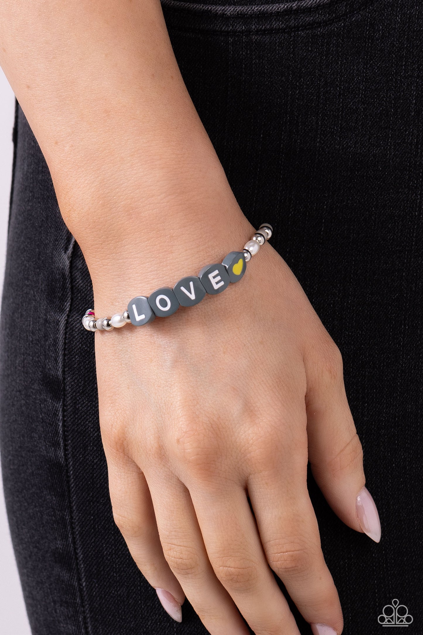 Love Language - Silver/Gray "LOVE" Beaded Paparazzi Stretch Bracelet