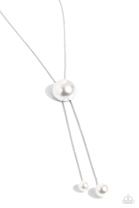 Corporate Couture - White Oversized Pearl Adjustable Pendant Paparazzi Necklace & matching earrings