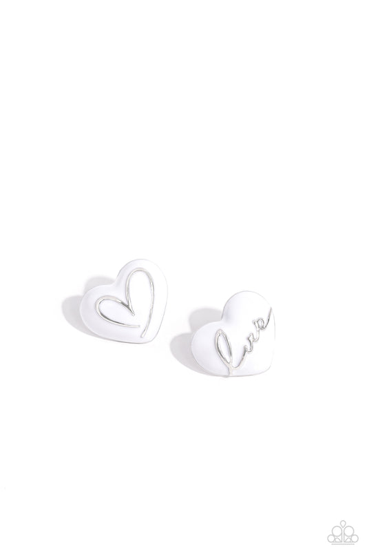 Glimmering Love - White Hearts Paparazzi Post Earrings