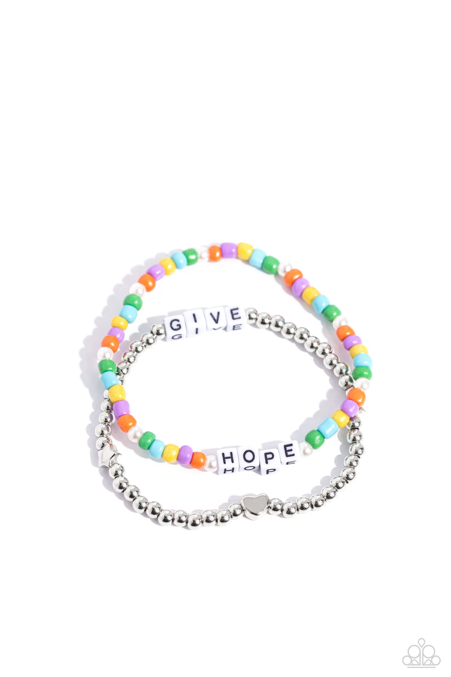 Giving Hope - Multi Colored Seed Beads/Silver Beads/ "Give Hope" Beaded Set of 2 Paparazzi Stretch Bracelets