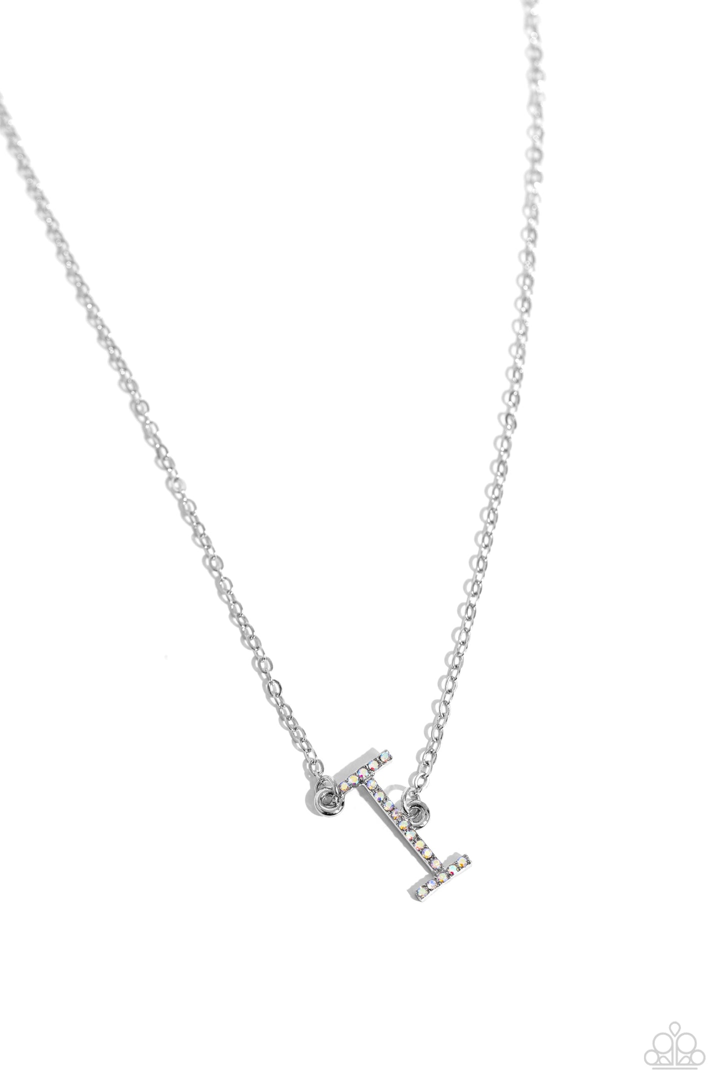 INITIALLY Yours - "I" Multi Iridescent Rhinestone Pendant Paparazzi Necklace & matching earrings
