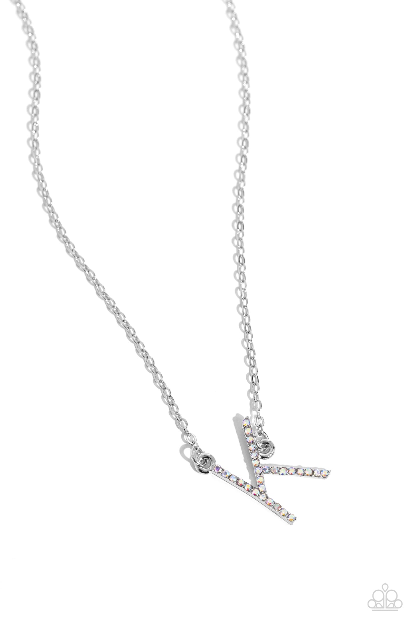 INITIALLY Yours - "K" Multi Iridescent Rhinestone Pendant Paparazzi Necklace & matching earrings