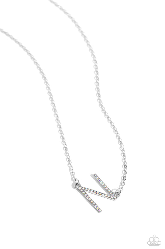 INITIALLY Yours - "N"  Multi Iridescent Rhinestone Pendant Paparazzi Necklace & matching earrings