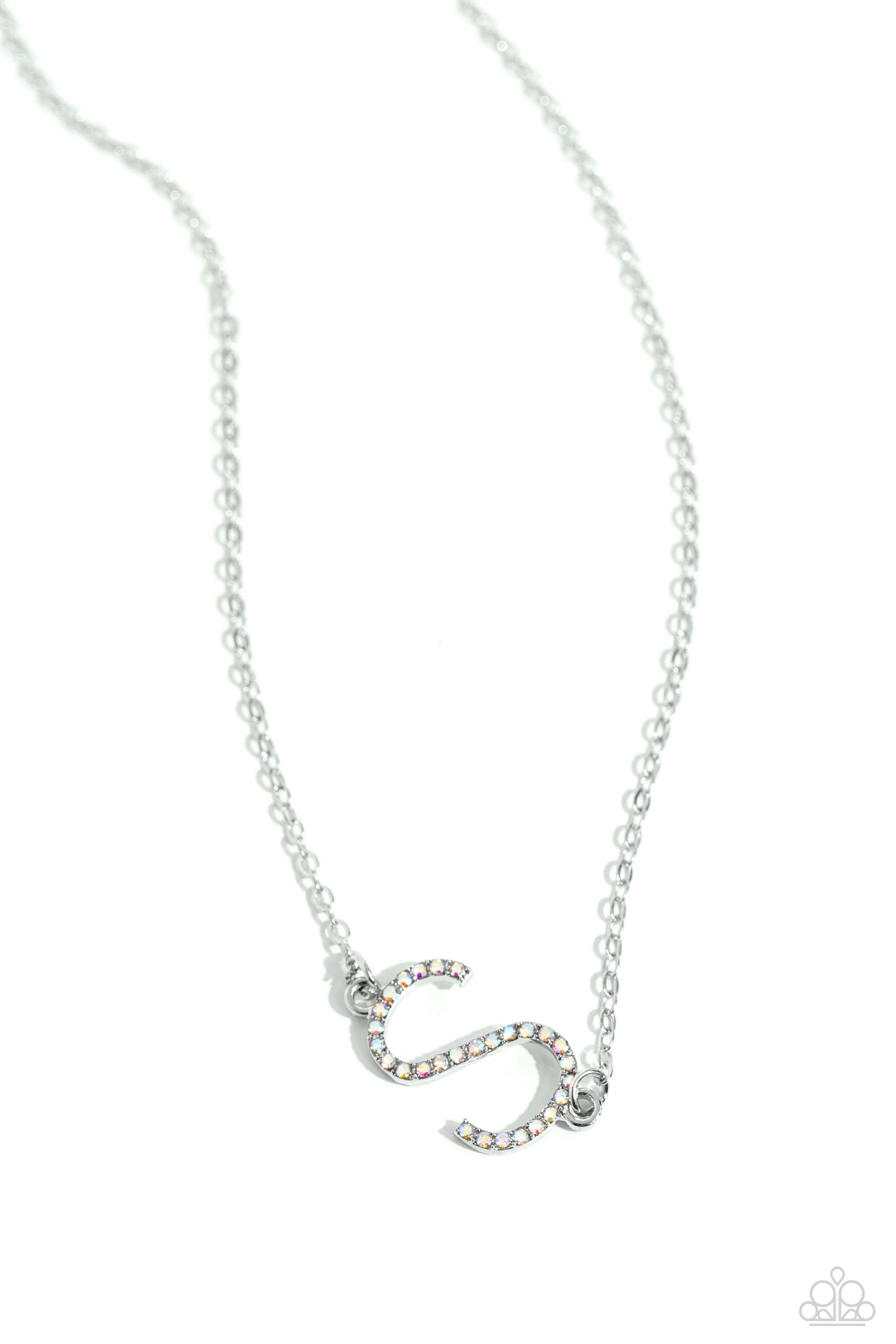 INITIALLY Yours - "S" Multi Iridescent Rhinestone Pendant Paparazzi Necklace & matching earrings