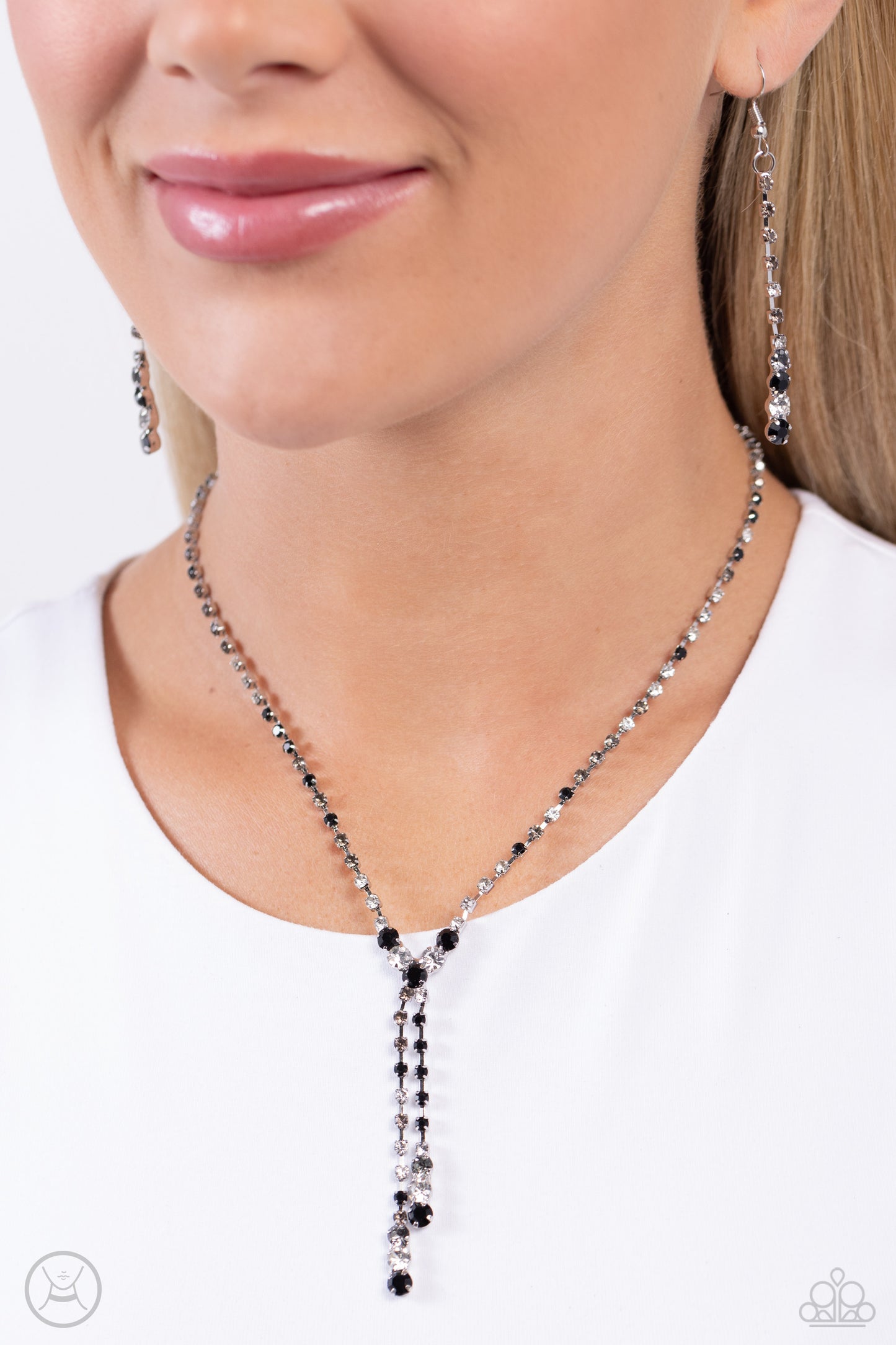 Blinding Balance - Black/White/Smoky Rhinestones Paparazzi Necklace & matching earrings