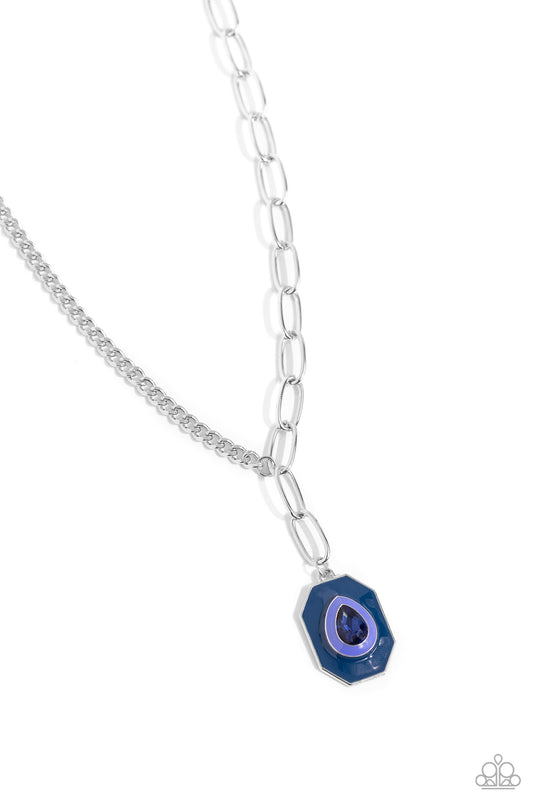 Hexagonal Hallmark - Blue Painted Pendant Paparazzi Necklace & matching earrings