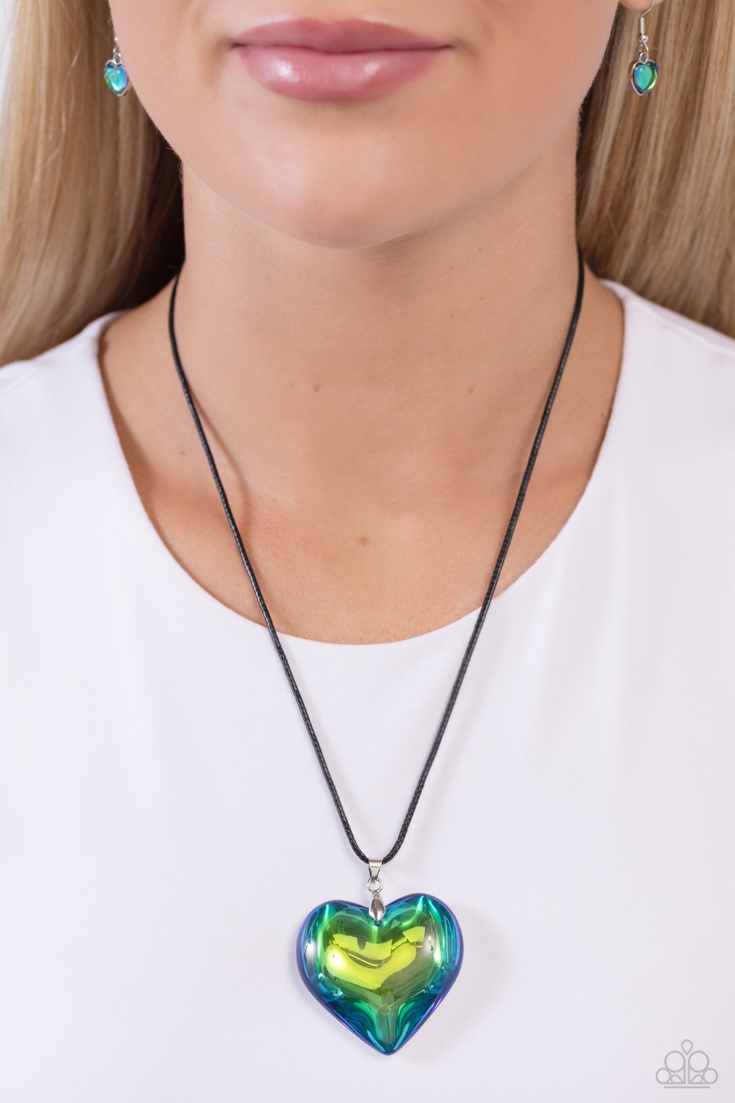 Seize the Simplicity - Green UV Finish Oversized Heart Pendant Paparazzi Necklace & matching earrings