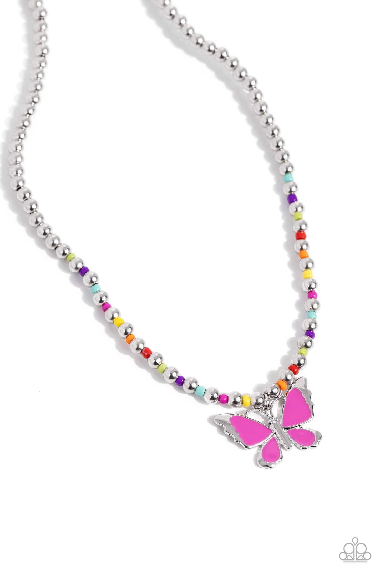 Vibrant Flutter - Multi Colored Seed Beads/Pink Butterfly Paparazzi Necklace & matching earrings