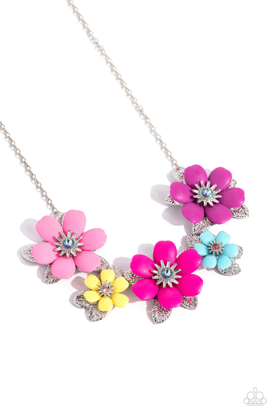 Well-Mannered Whimsy - Multi Colored Flower/Multi Colored Rhinestone Paparazzi Necklace & matching earrings