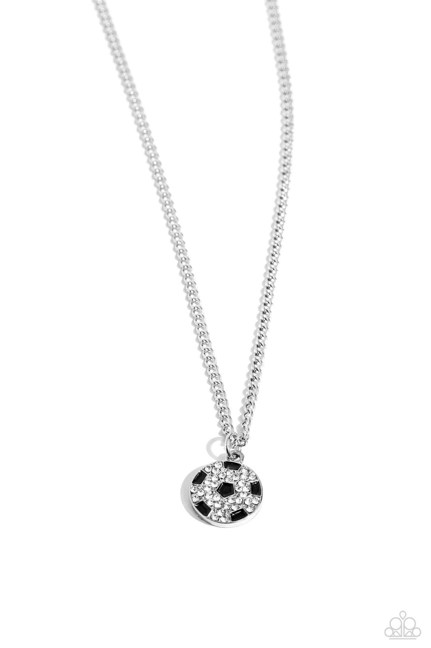 Goalkeeper Glam - Black/White Rhinestone Encrusted Soccer Ball Pendant Paparazzi Necklace & matching earrings