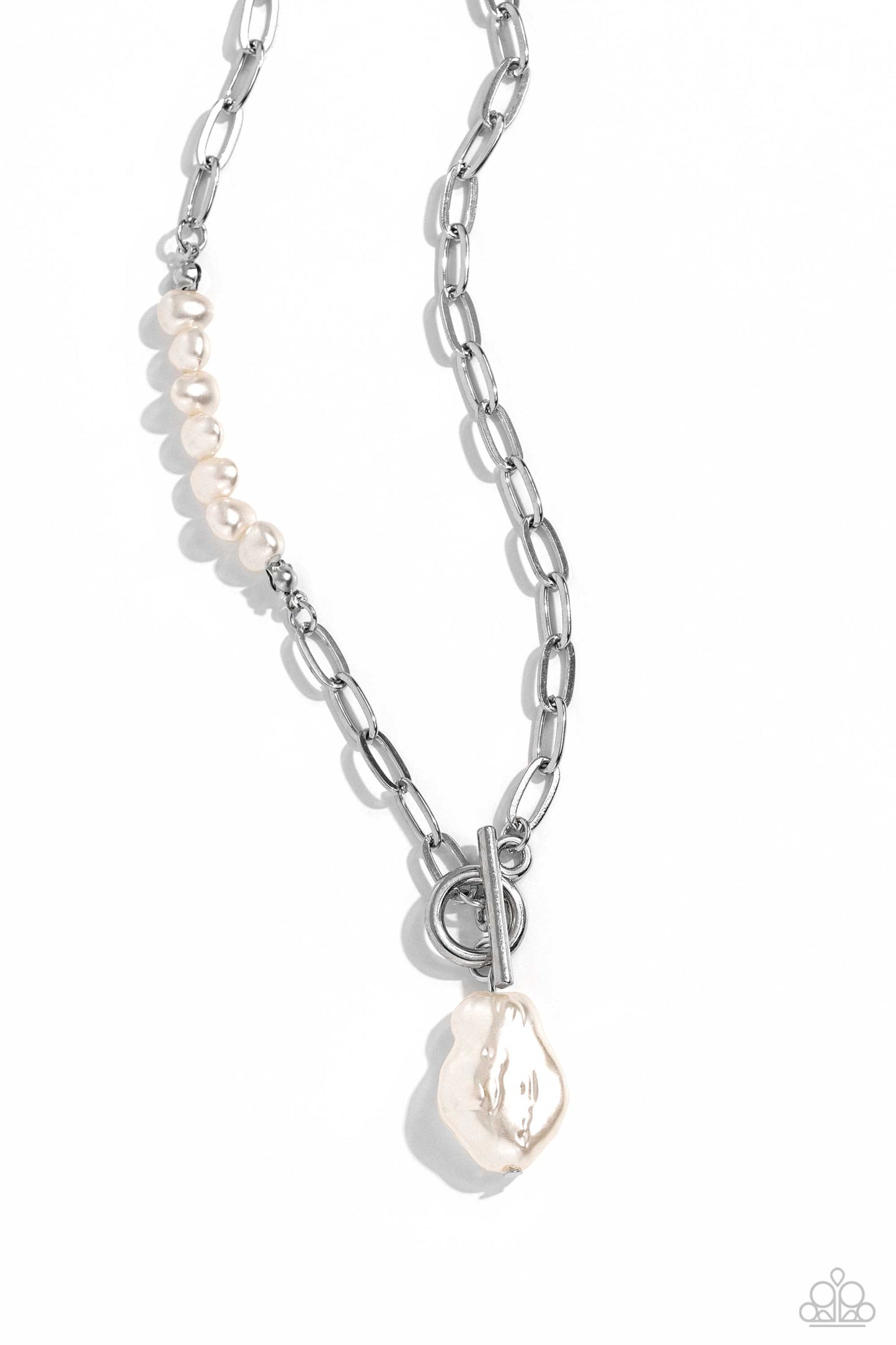 Courting Cosmopolitan - White Oversized Pearl Pendant Paparazzi Toggle Necklace & matching earrings