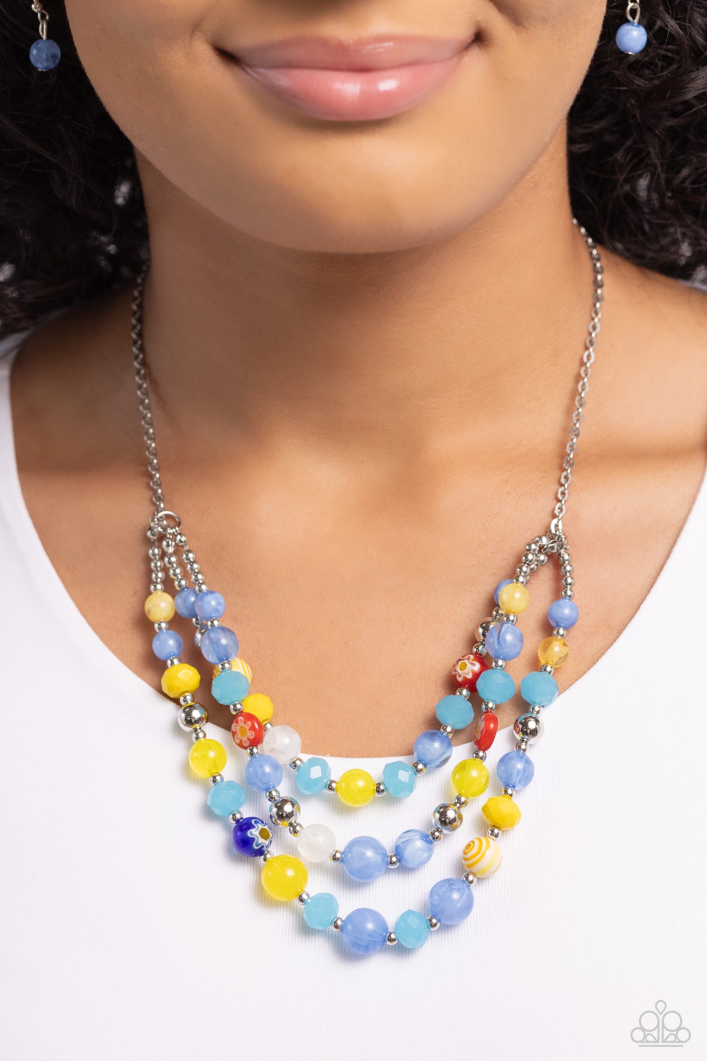 Summer Scope - Blue Floral Inspired/Multicolored Beaded Paparazzi Necklace & matching earrings