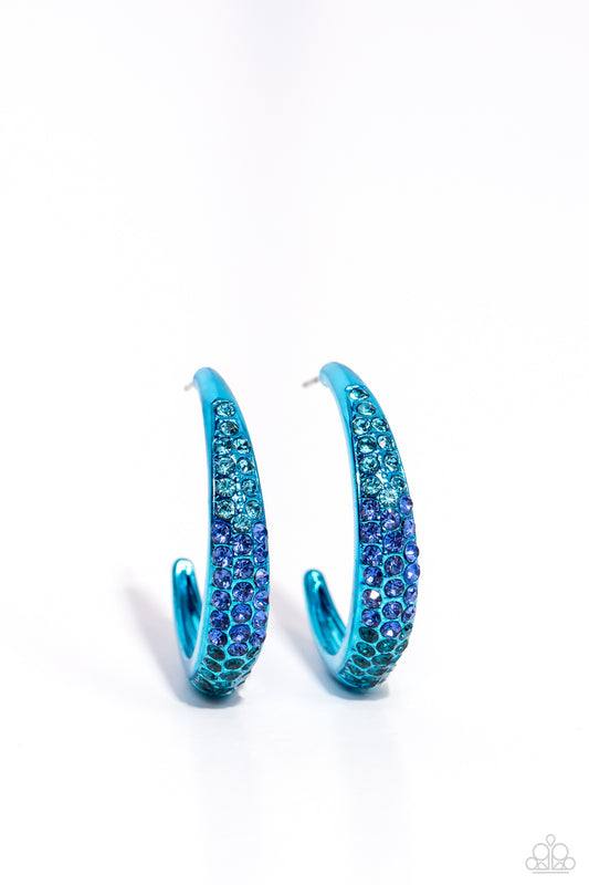 Obsessed with Ombré - Blue Ombre Rhinestone Encrusted Blue Hoop Paparazzi Earrings