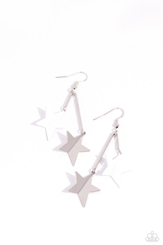 Stellar STAGGER - White & Silver Stars Paparazzi Earrings