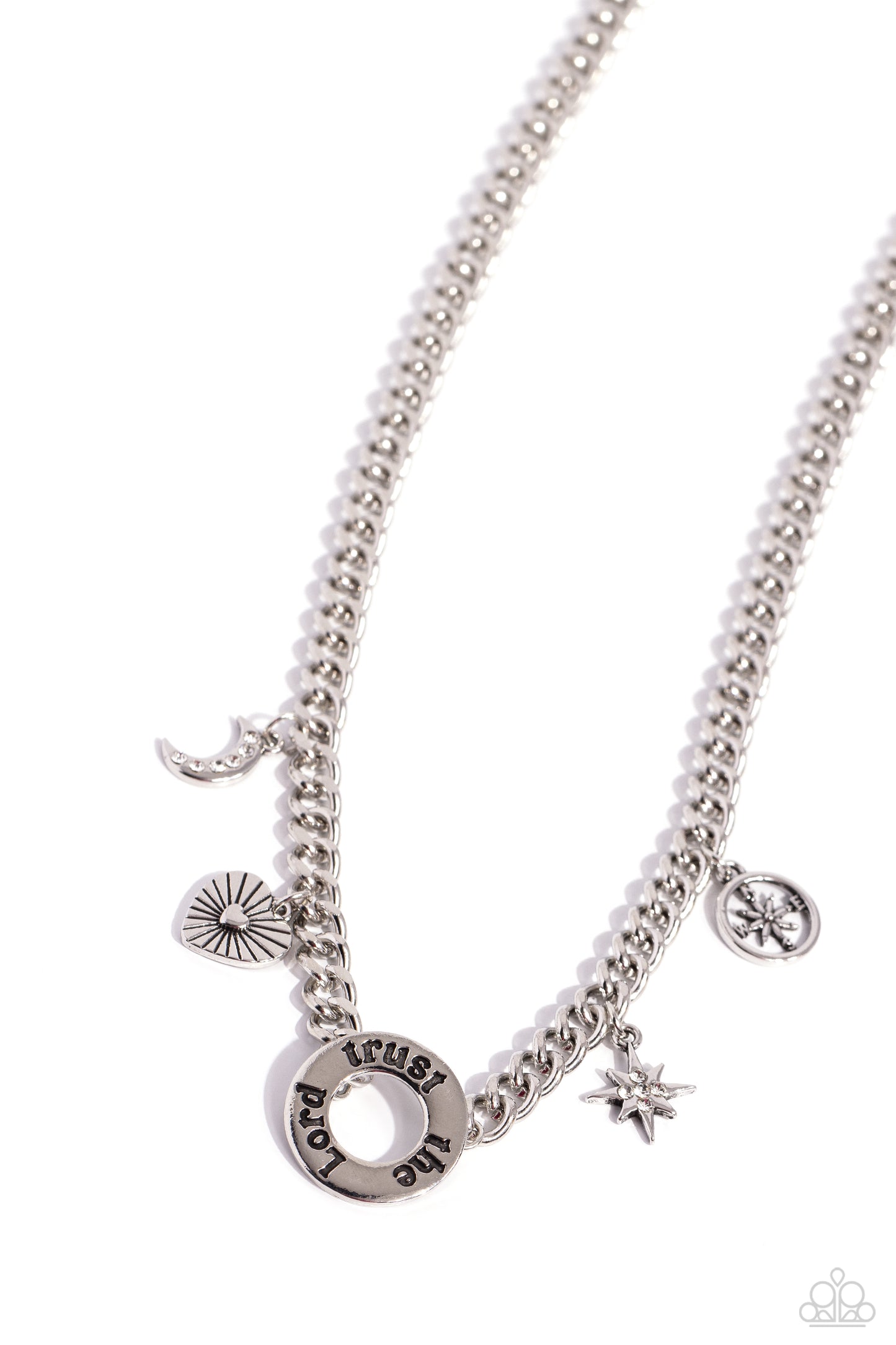 Trust in Miracles - White Rhinestones/Silver Charms Paparazzi Necklace & matching earrings