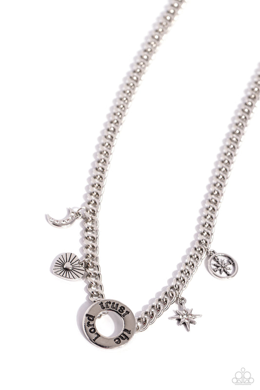 Trust in Miracles - White Rhinestones/Silver Charms Paparazzi Necklace & matching earrings