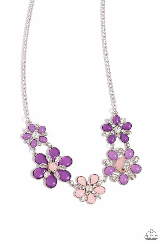 Dragonfly Decadence - Purple Beaded Flowers/Silver Dragonfly Paparazzi Necklace & matching earrings