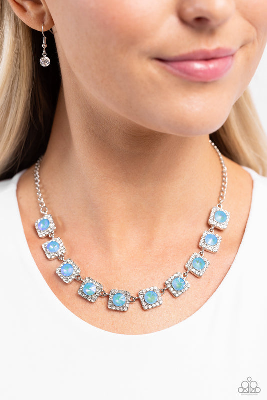 Jump SQUARE - Blue UV Gems/White Rhinestone Paparazzi Necklace & matching earrings