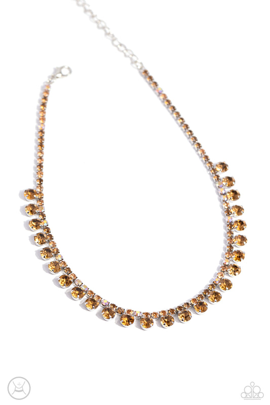 Ritzy Rhinestones - Brown/Peach Iridescent Rhinestone Paparazzi Choker Necklace & matching earrings