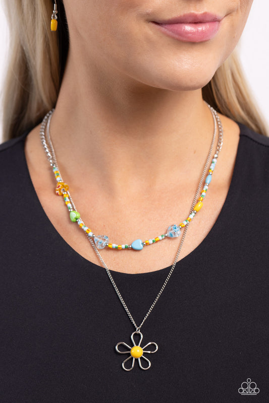 Traditionally Trendy - Yellow Flower/Seed Beads/Heart Beaded Paparazzi Necklace & matching earrings