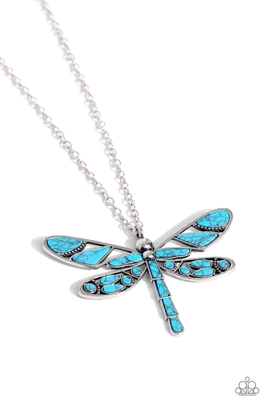 FLYING Low - Blue/Turquoise Stone Dragonfly Pendant Paparazzi Necklace & matching earrings