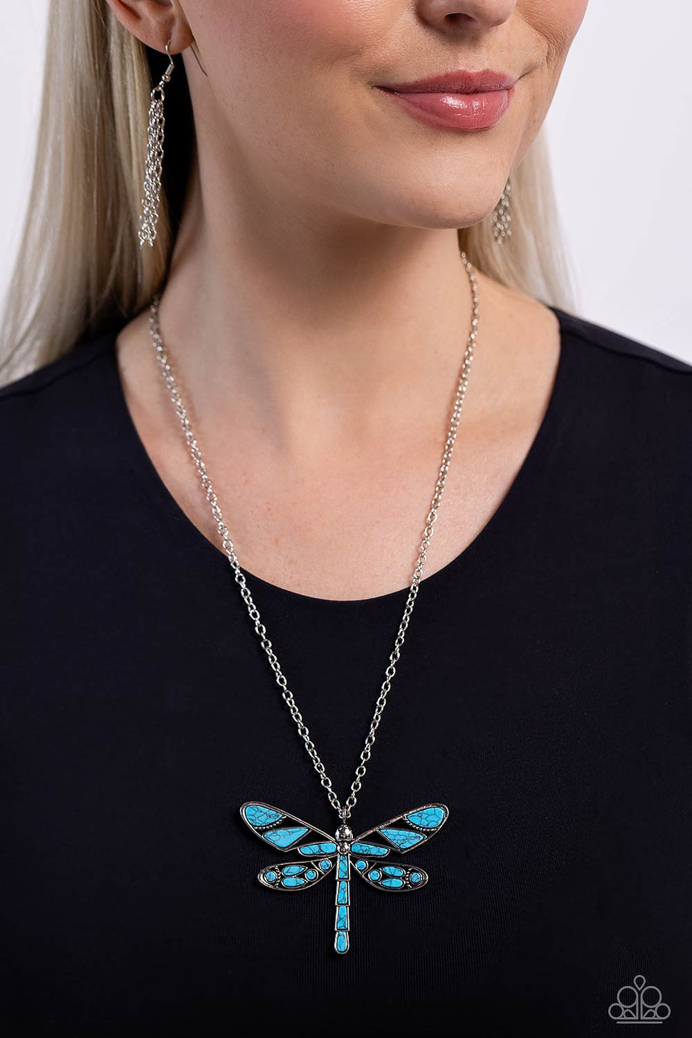 FLYING Low - Blue/Turquoise Stone Dragonfly Pendant Paparazzi Necklace & matching earrings