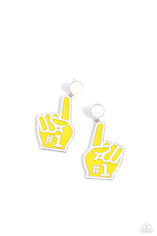 My Number One - Yellow #1 FoamFinger Inspired Paparazzi Earrings